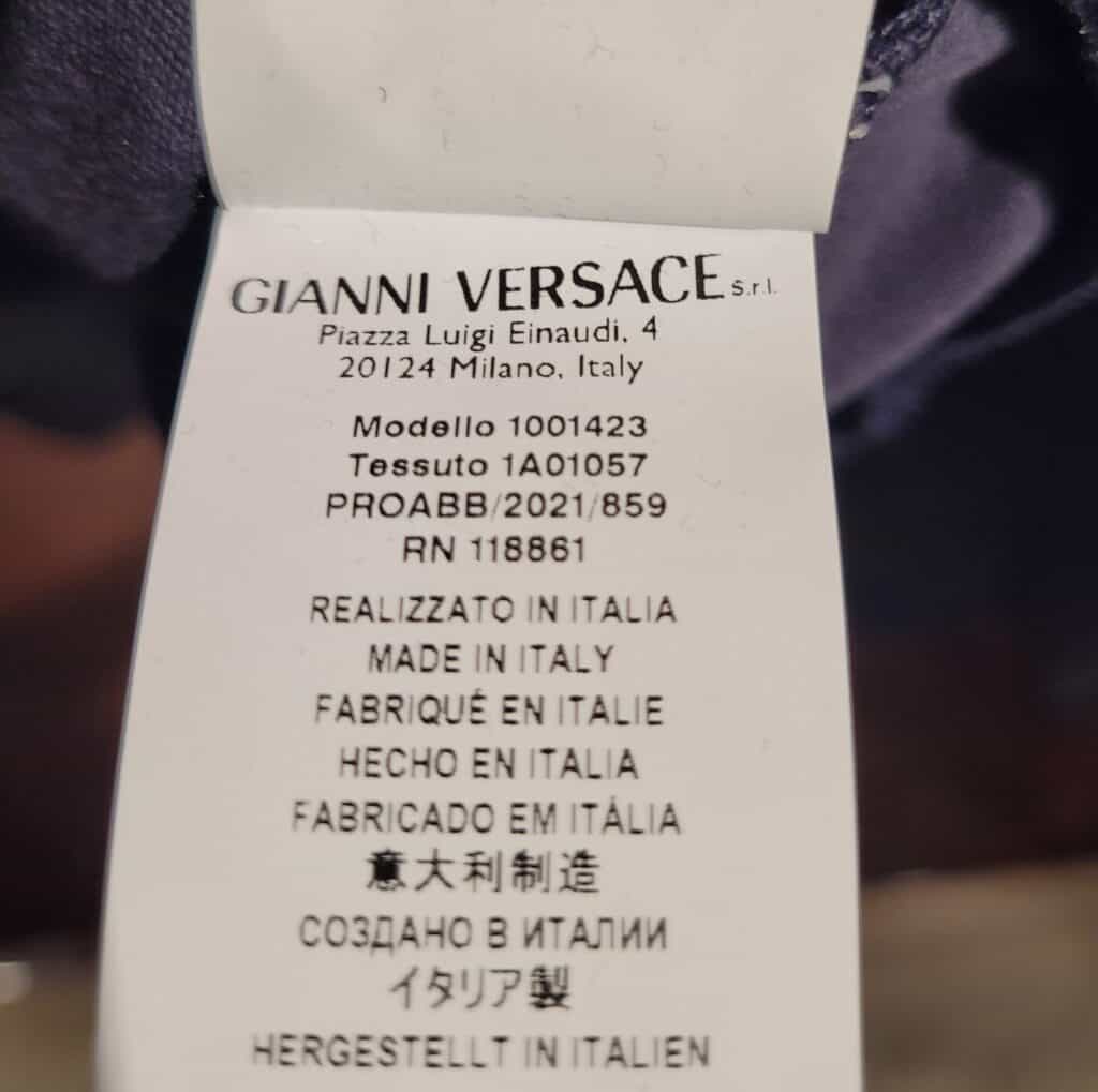 versace suit size chart